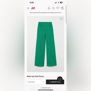 H&M Wide-Leg Twill Pants Green size 8
